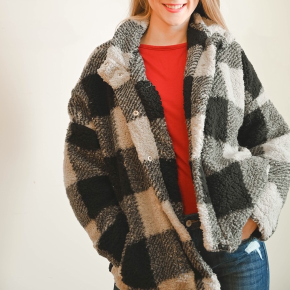 boutique Jackets & Blazers - LAST CALL Boutique Buffalo Plaid Soft Fuzzy Jacket